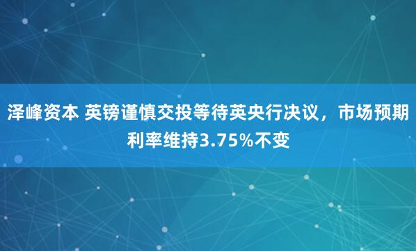泽峰资本 英镑谨慎交投等待英央行决议，市场预期利率维持3.75%不变